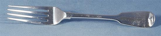 A set of twelve George IV silver fiddle pattern table forks, Length: 202 mm. Weight 25.5oz/808 grms